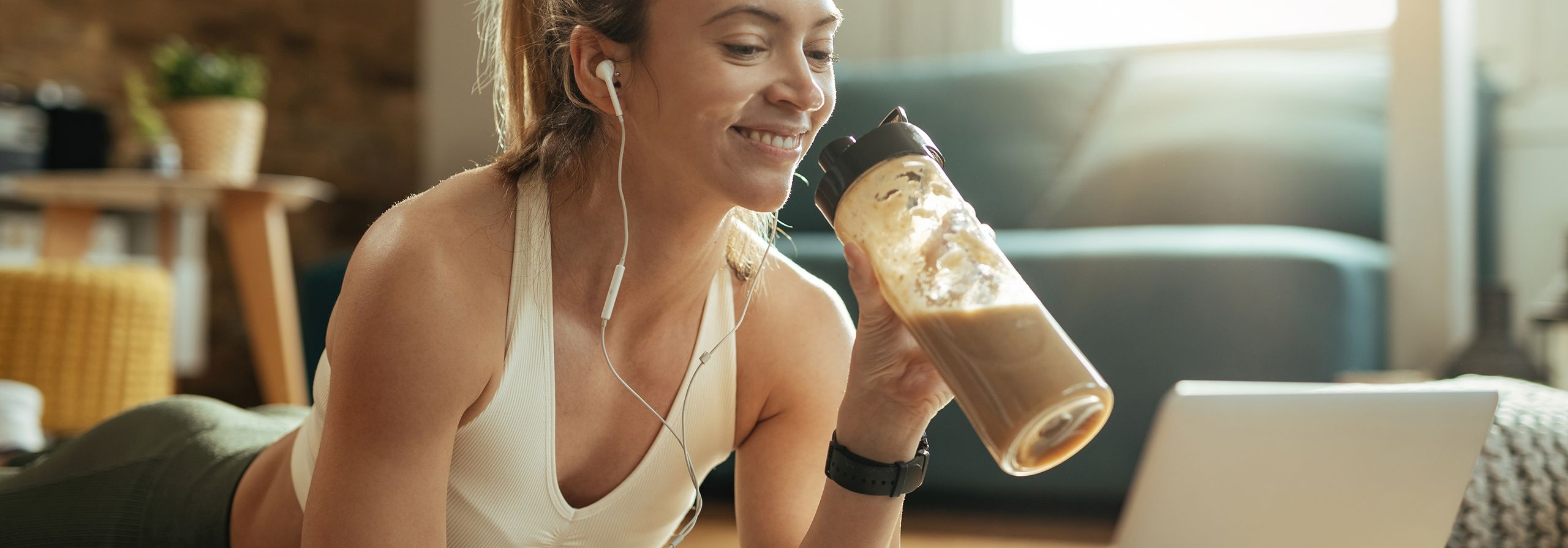 Woman with protein drink
